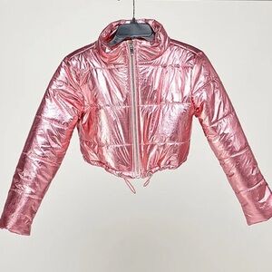 NEW Dolls Kill Hot Pink Metallic Coat Puffer Size S